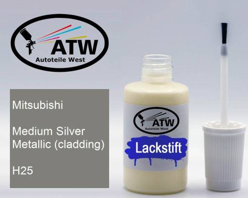 Mitsubishi, Medium Silver Metallic (cladding), H25: 20ml Lackstift, von ATW Autoteile West.